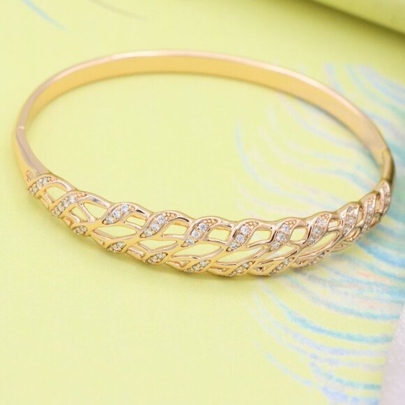 Elegant Rose Gold Chain Design Bangle with Sparkling Accents, XPBL0598 - Picture 2 of 12